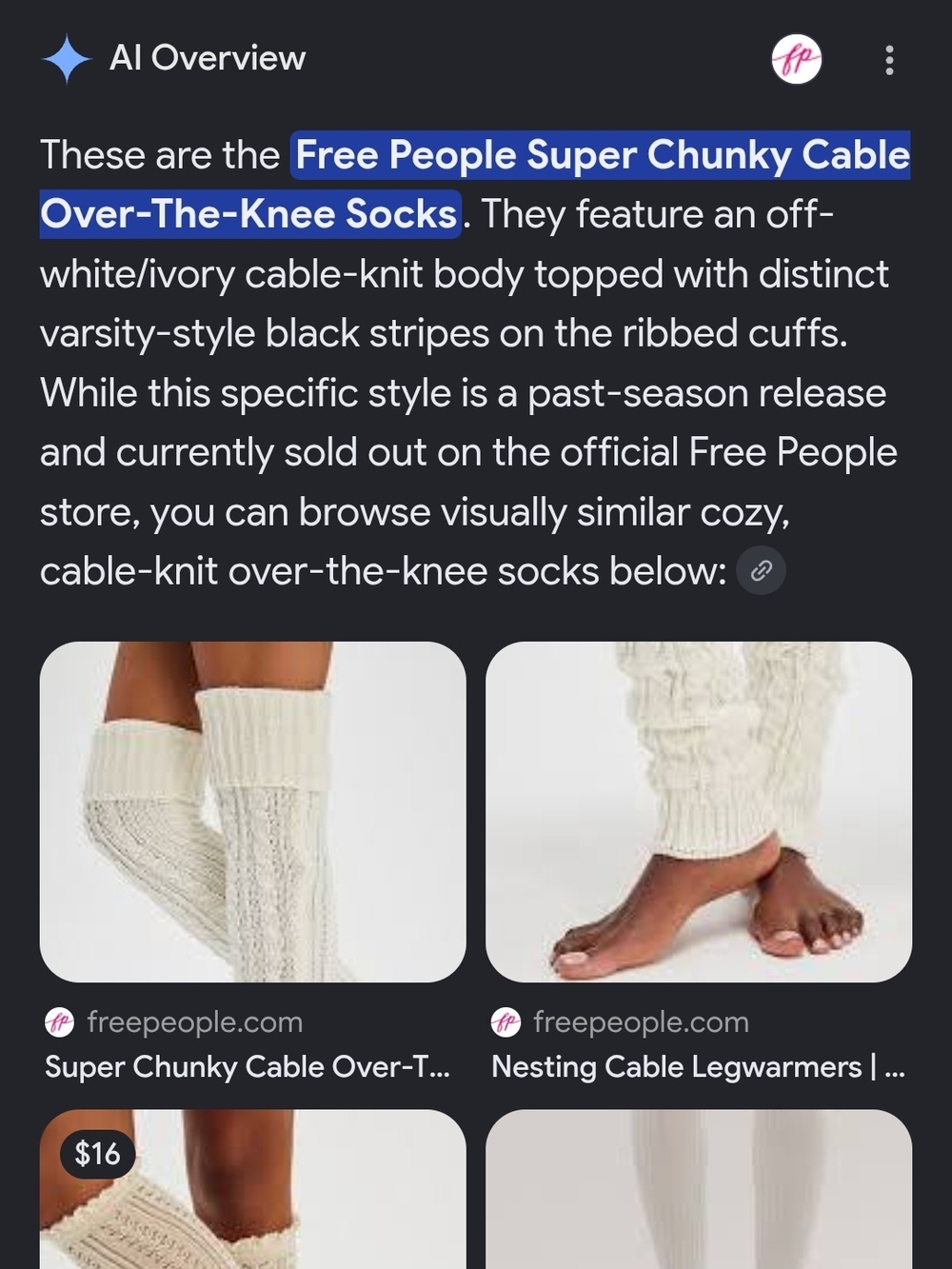 Free People Ivory Cable-Knit Over-The-Knee Socks